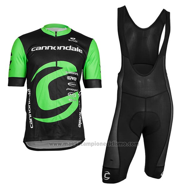 2018 Abbigliamento Ciclismo Cannondale Factory Rancing Verde e Nero Manica Corta e Salopette